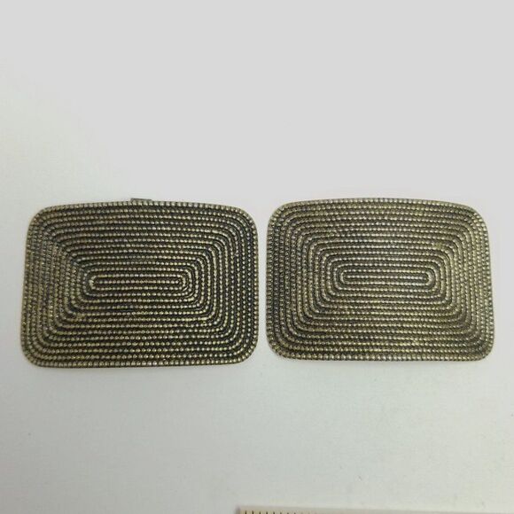 Vintage Retro Shoe Dress Clips, Rectangle Design Bronze Color 80s Estate - Picture 5 of 5